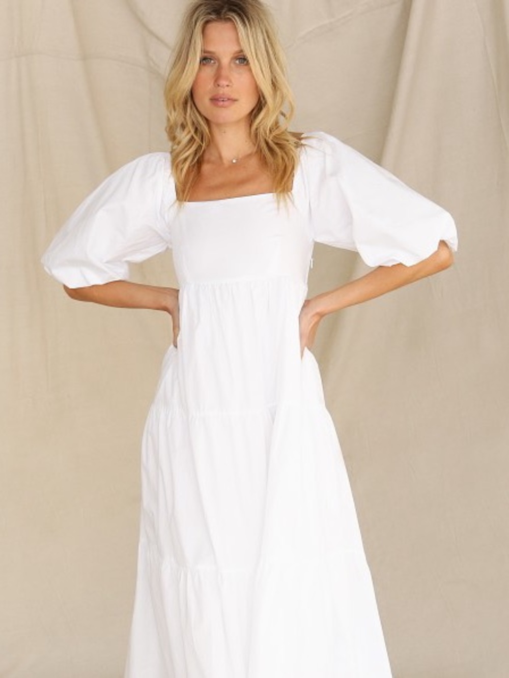 NWT Faithfull The Brand Kiona White Midi Dress Tiered Poplin Womens Size 4 / S - Picture 3 of 12